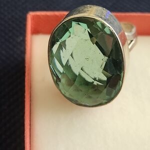 Prasiolite / Green Amethyst Ring 12.47 Carats Sterling Silver
